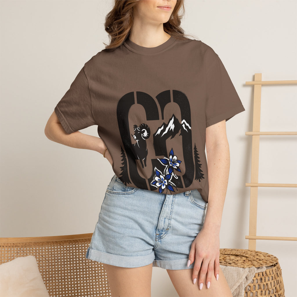 OurStateTees - Colorado CO Rocky Mountain Anniversary Tee — Mountain Goat & Wildflower Graphic T-Shirt