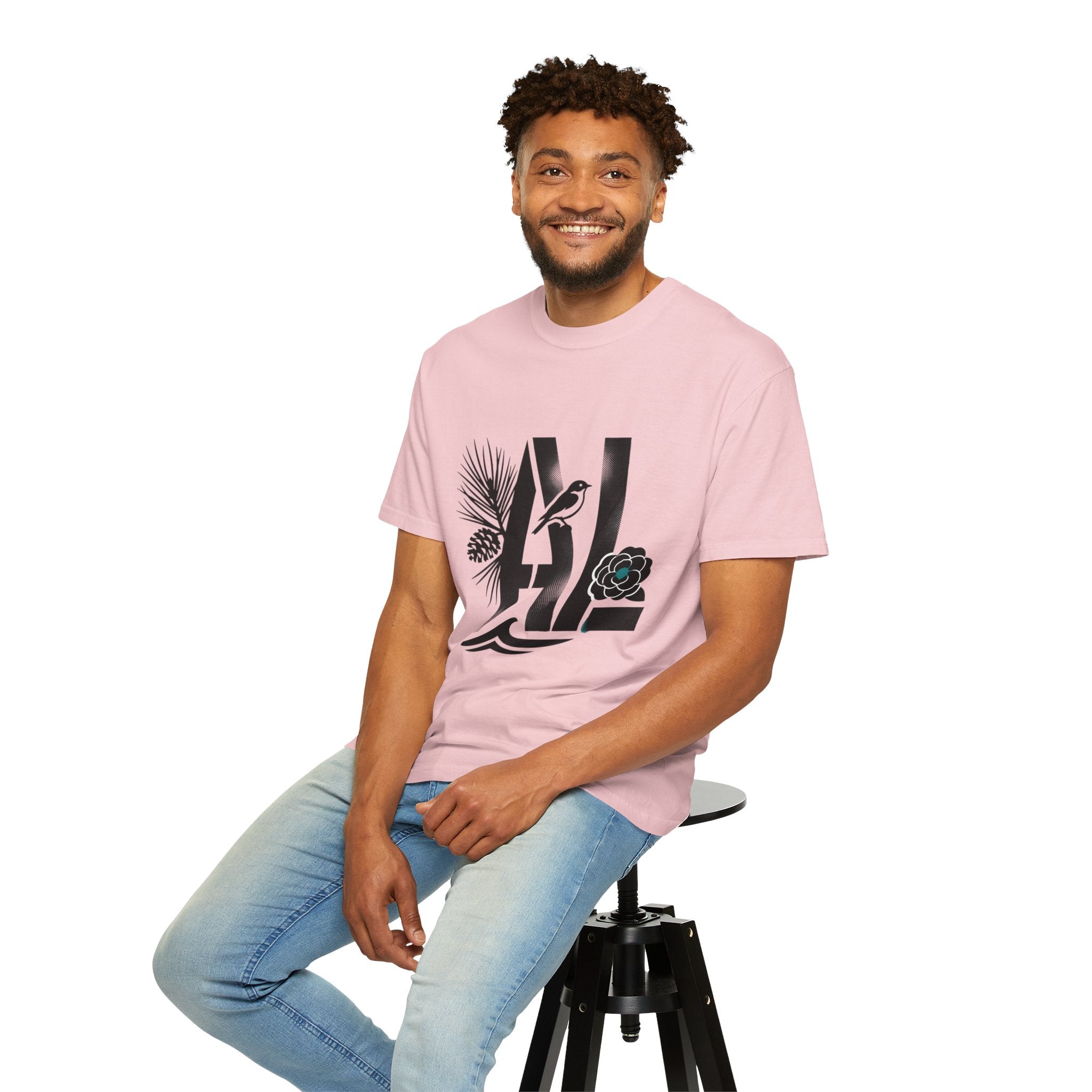 OurStateTees - Alabama AL Botanical Graphic T-Shirt — California Palm, Flower & Bird Design