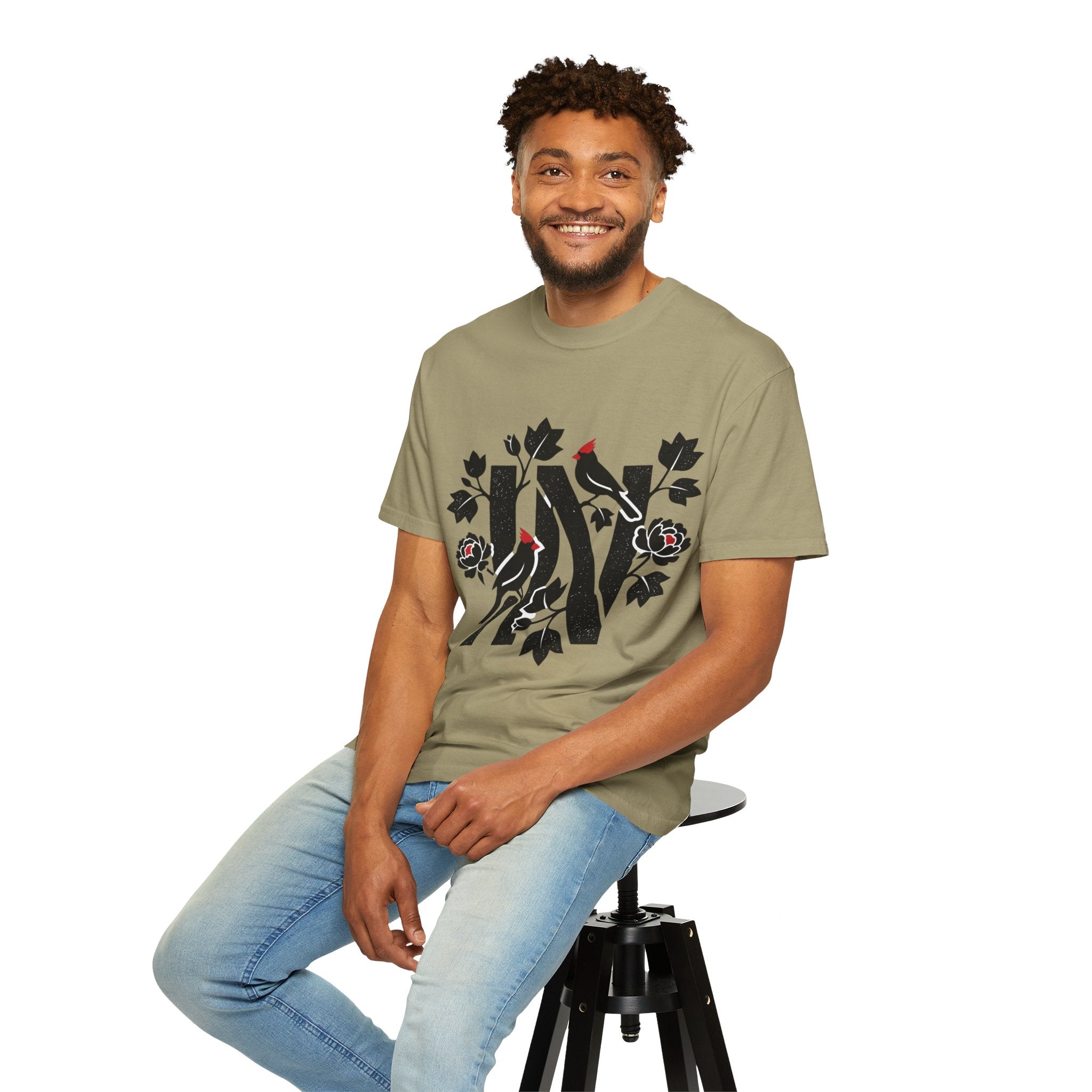 OurStateTees - Indiana IN Cardinal & Floral 'N' Monogram T-Shirt — Botanical Letter Tee