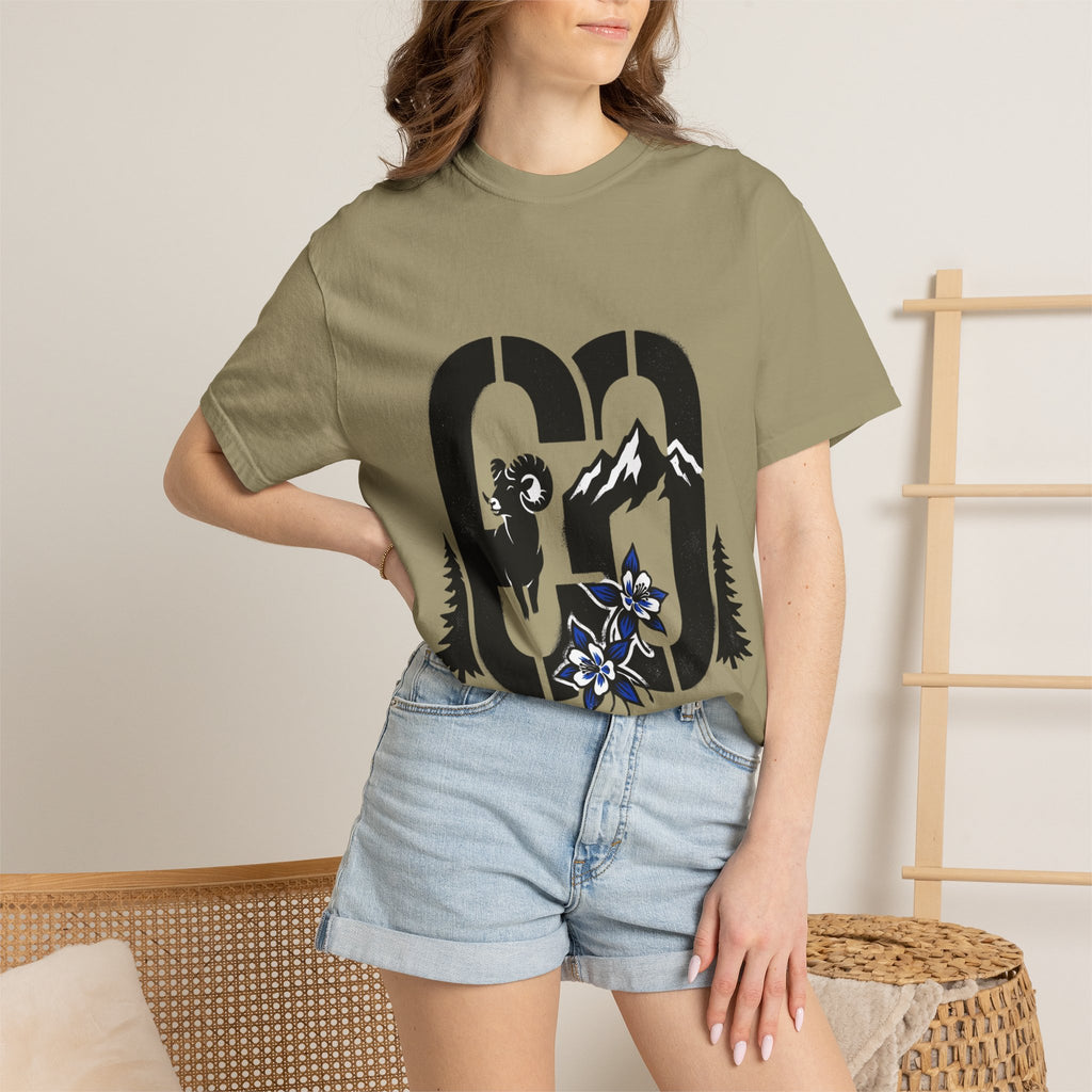 OurStateTees - Colorado CO Rocky Mountain Anniversary Tee — Mountain Goat & Wildflower Graphic T-Shirt