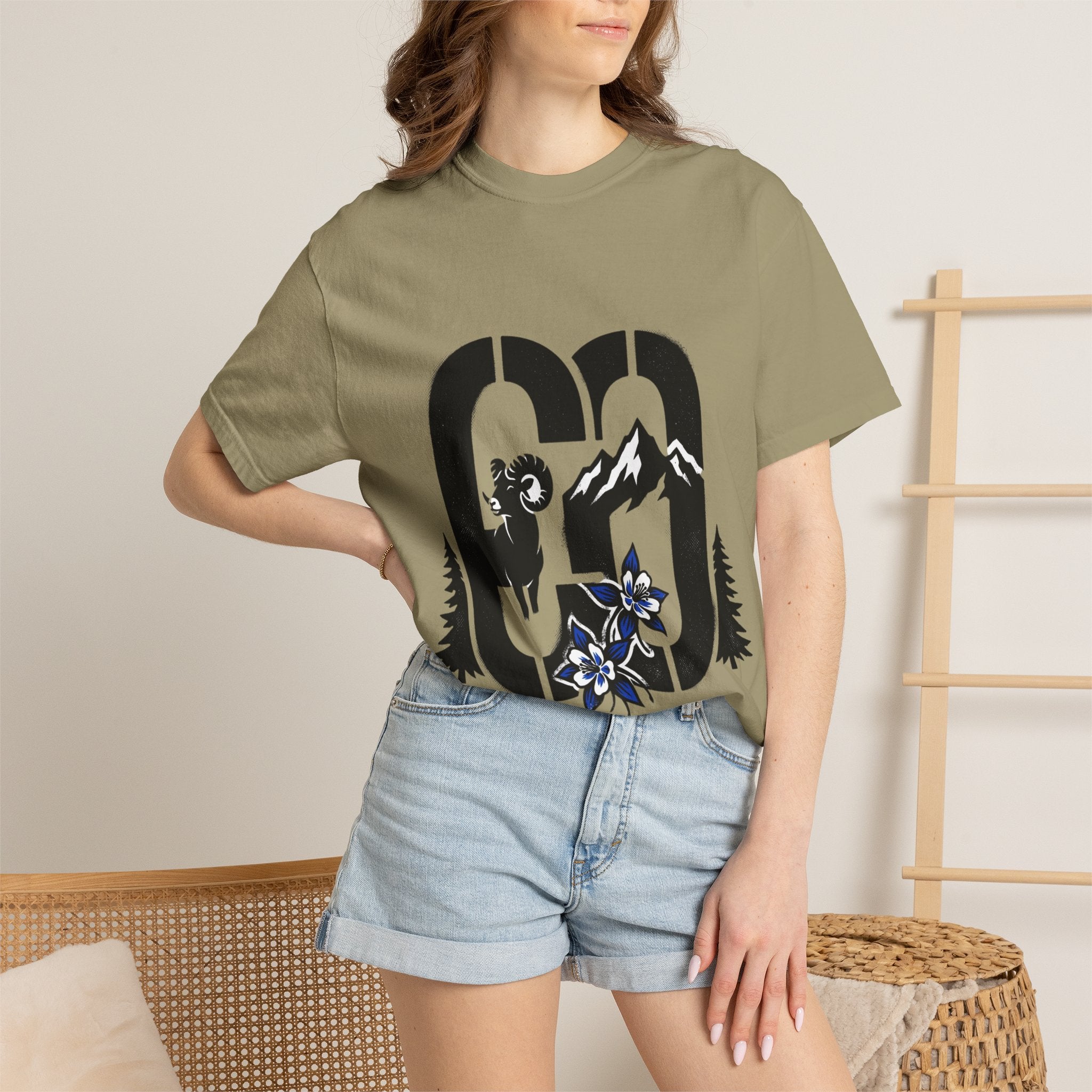 OurStateTees - Colorado CO Rocky Mountain Anniversary Tee — Mountain Goat & Wildflower Graphic T-Shirt