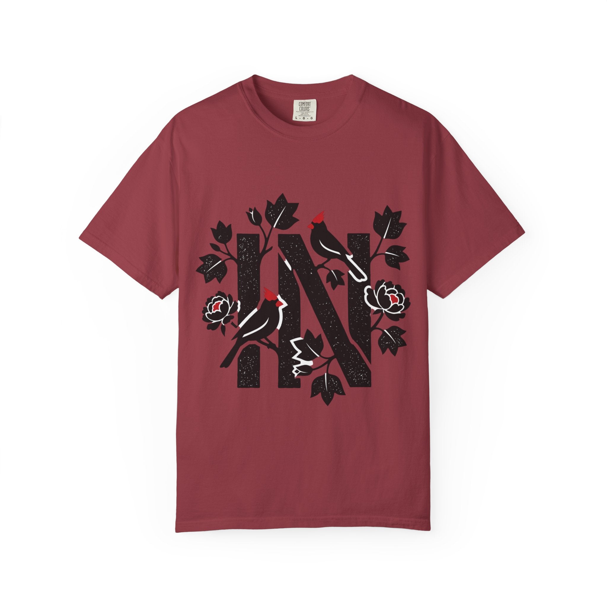 OurStateTees - Indiana IN Cardinal & Floral 'N' Monogram T-Shirt — Botanical Letter Tee