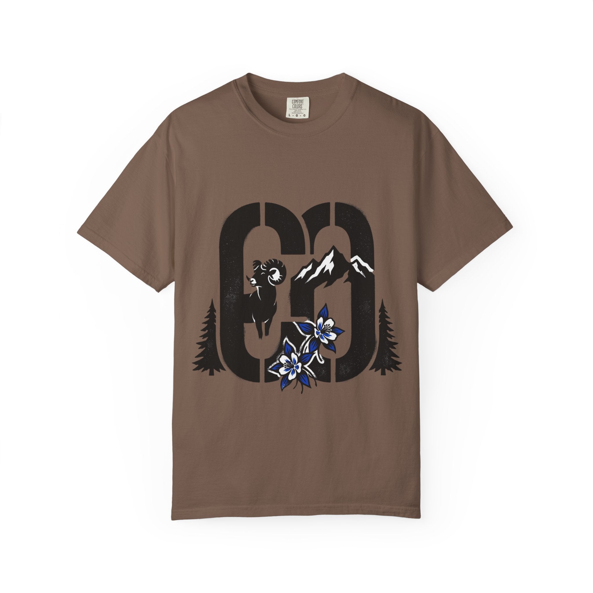OurStateTees - Colorado CO Rocky Mountain Anniversary Tee — Mountain Goat & Wildflower Graphic T-Shirt