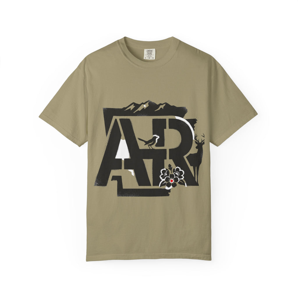 OurStateTees - Arkansas AR Mountain Logo T-Shirt — Nature Bird & Wildflower Graphic