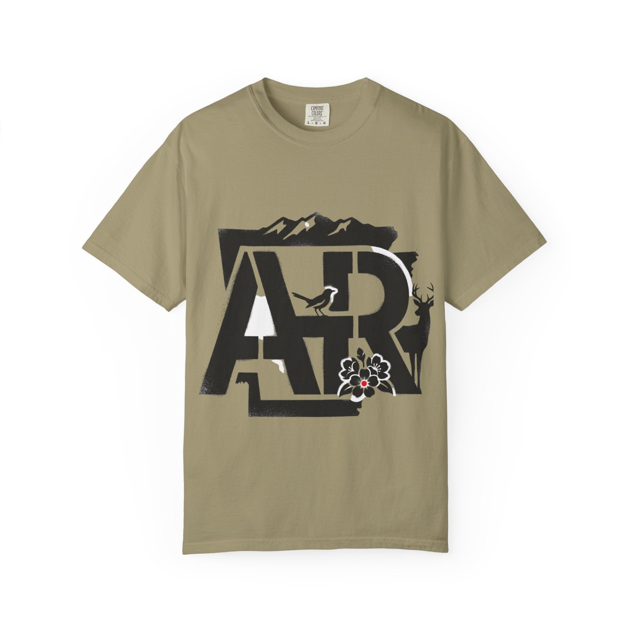 OurStateTees - Arkansas AR Mountain Logo T-Shirt — Nature Bird & Wildflower Graphic