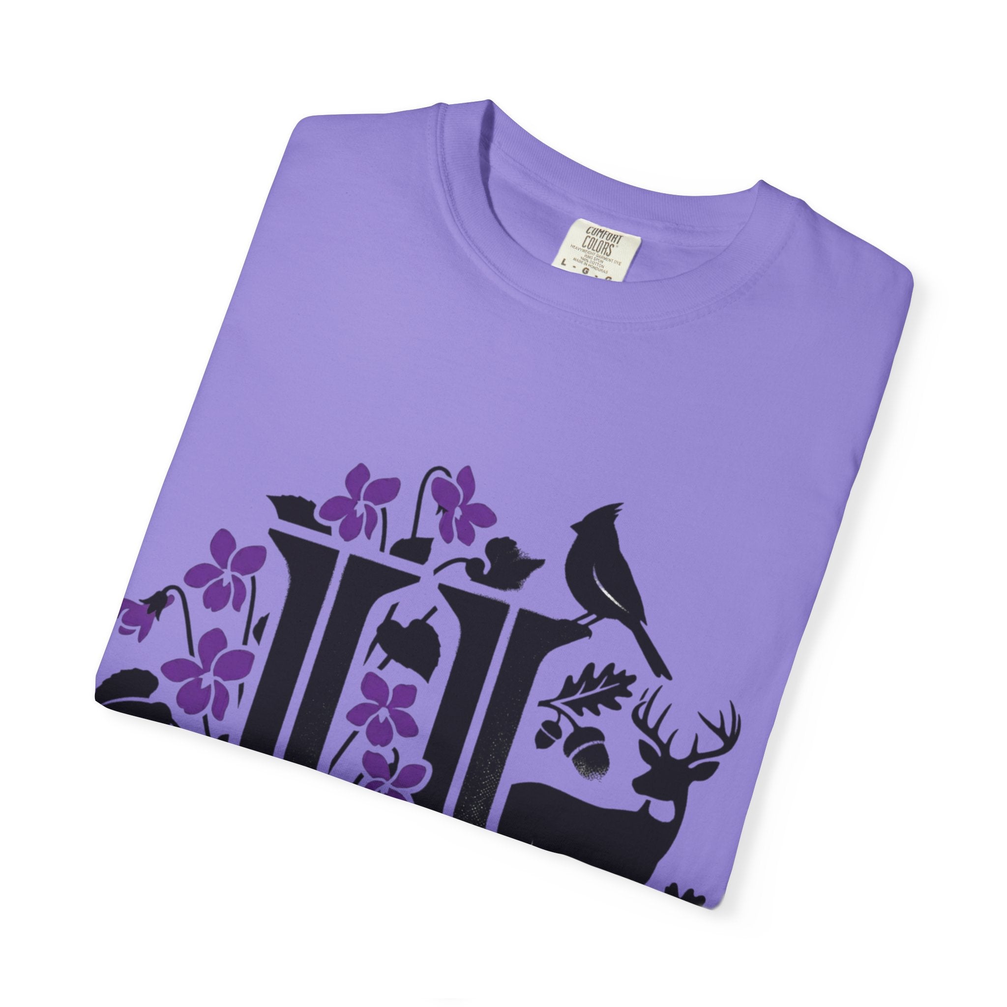 OurStateTees - Illinois IL -  Nature Initial Monogram with Deer & Birds (Floral Letter II)