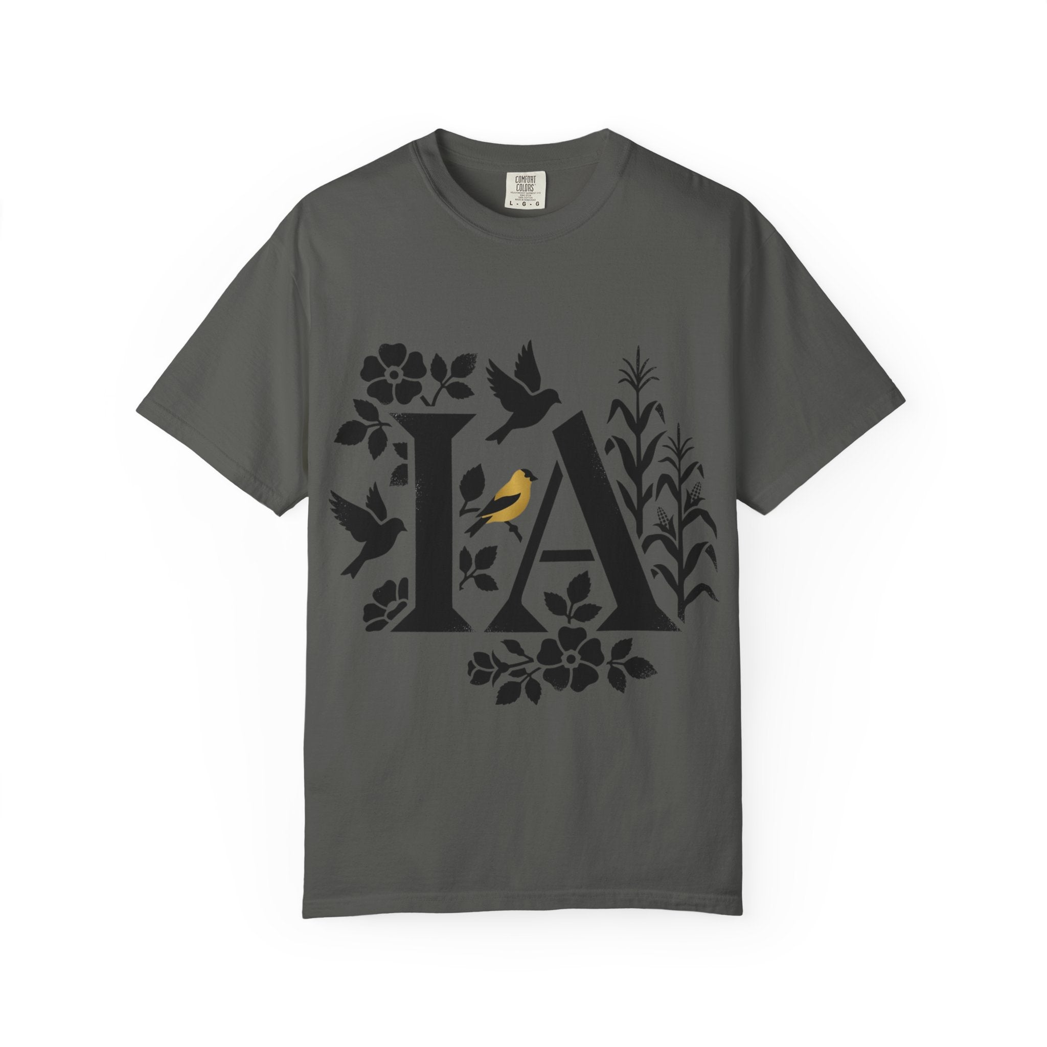 OurStateTees - Iowa IA Botanical Bird T-Shirt — Floral Initial Tee