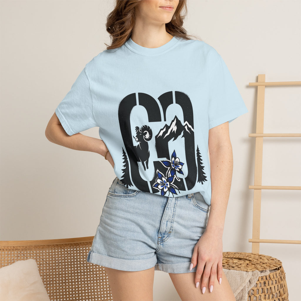 OurStateTees - Colorado CO Rocky Mountain Anniversary Tee — Mountain Goat & Wildflower Graphic T-Shirt