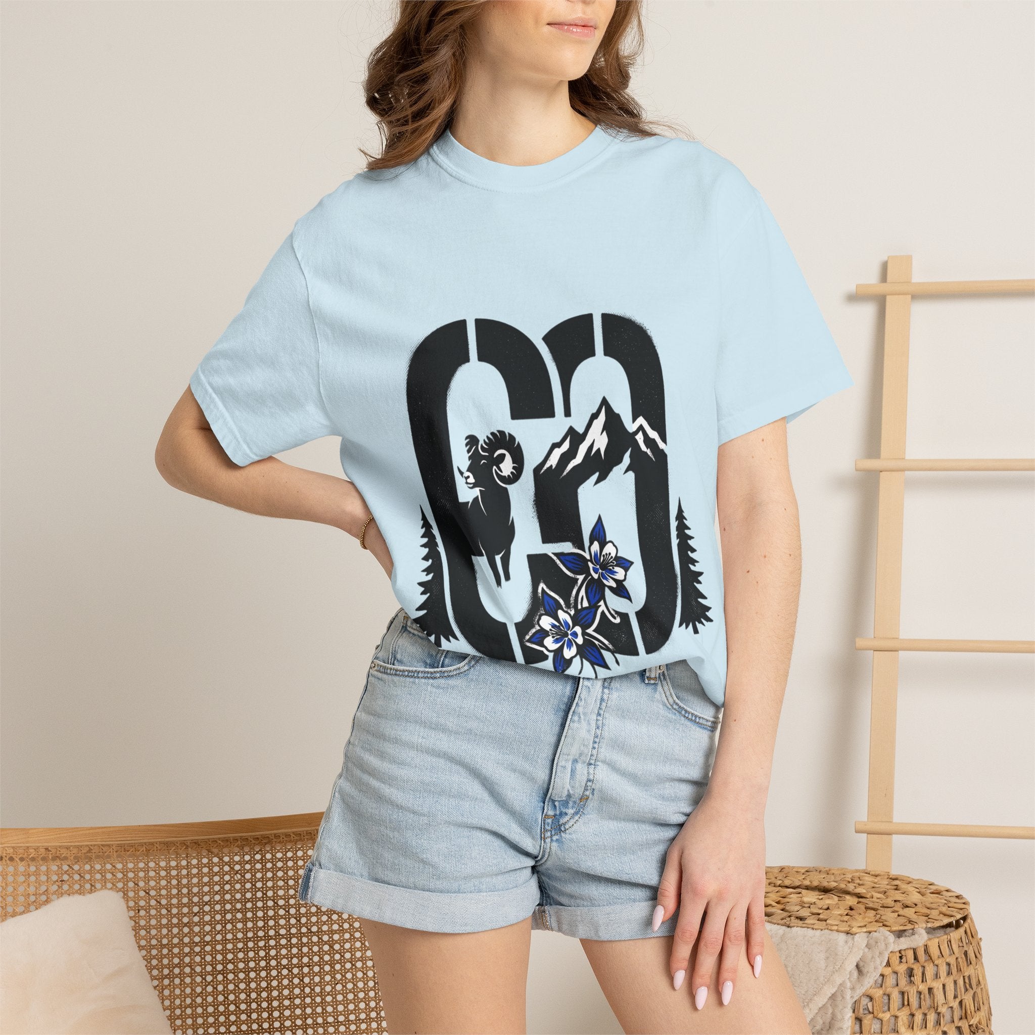OurStateTees - Colorado CO Rocky Mountain Anniversary Tee — Mountain Goat & Wildflower Graphic T-Shirt