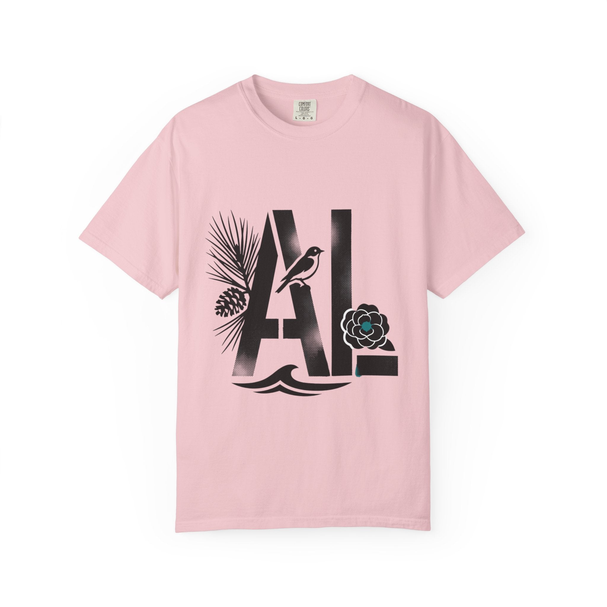 OurStateTees - Alabama AL Botanical Graphic T-Shirt — California Palm, Flower & Bird Design