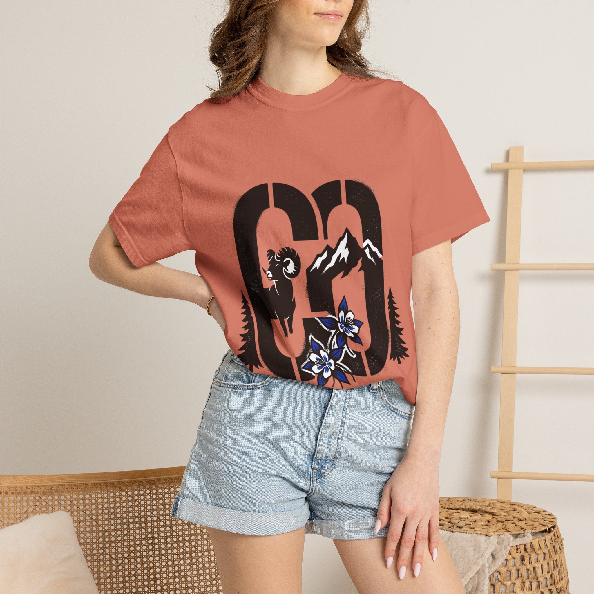 OurStateTees - Colorado CO Rocky Mountain Anniversary Tee — Mountain Goat & Wildflower Graphic T-Shirt