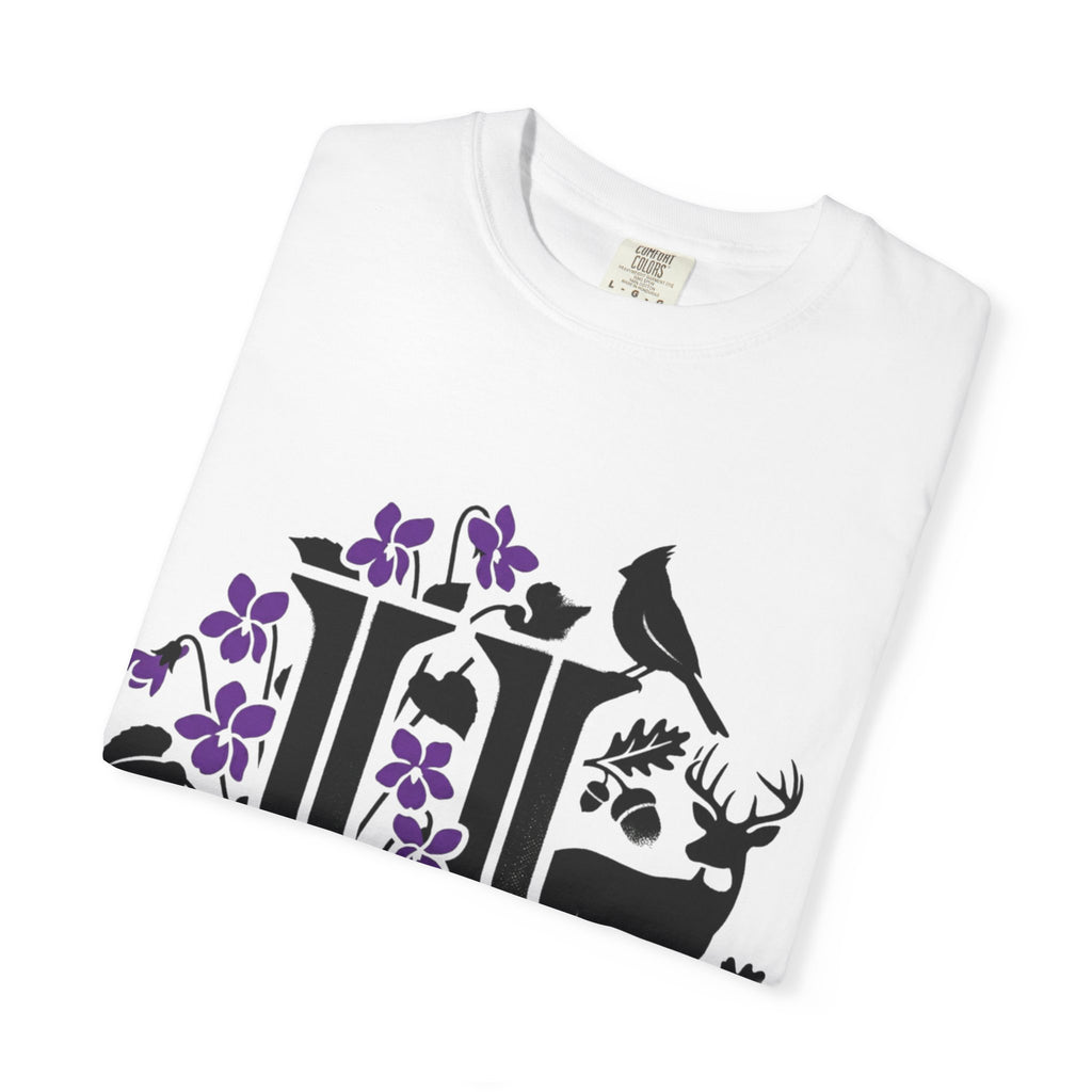 OurStateTees - Illinois IL -  Nature Initial Monogram with Deer & Birds (Floral Letter II)