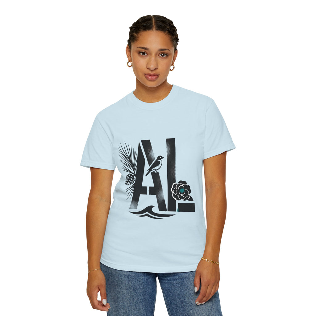 OurStateTees - Alabama AL Botanical Graphic T-Shirt — California Palm, Flower & Bird Design