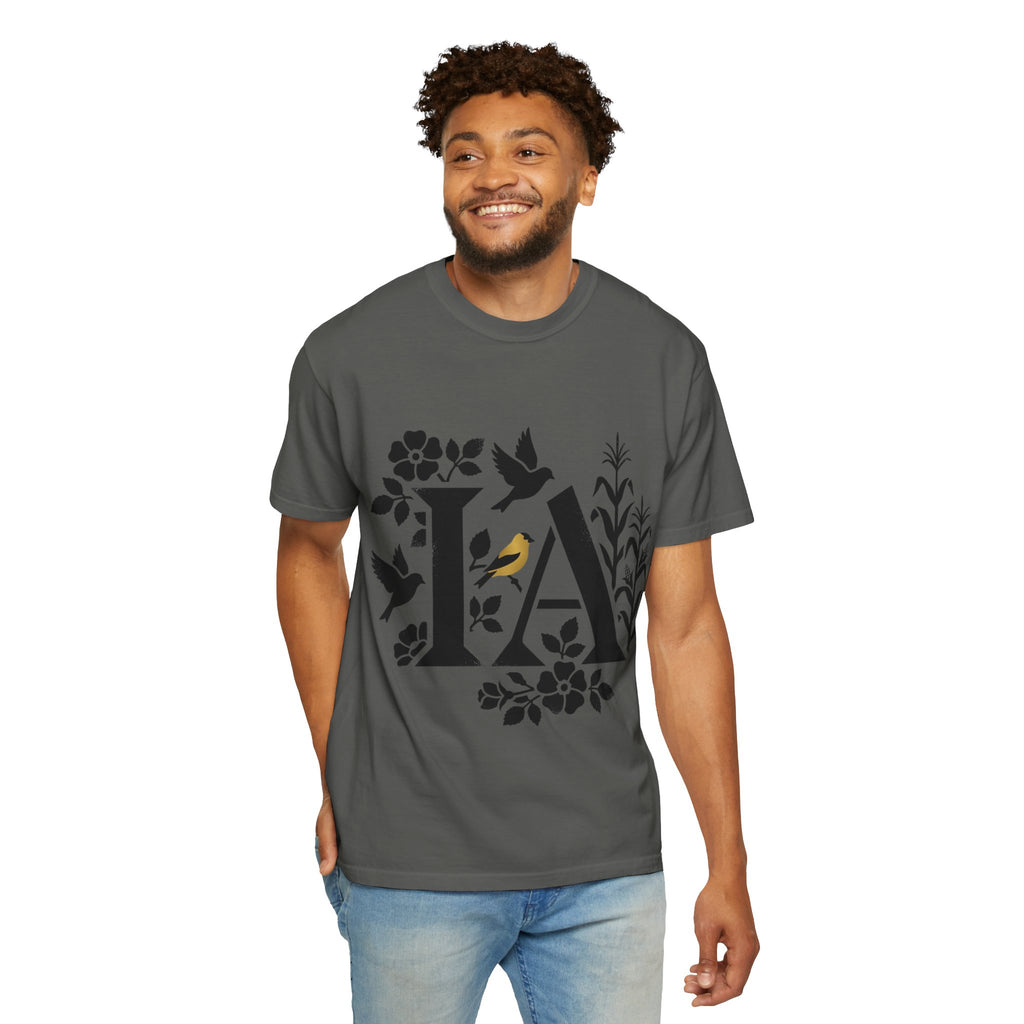OurStateTees - Iowa IA Botanical Bird T-Shirt — Floral Initial Tee