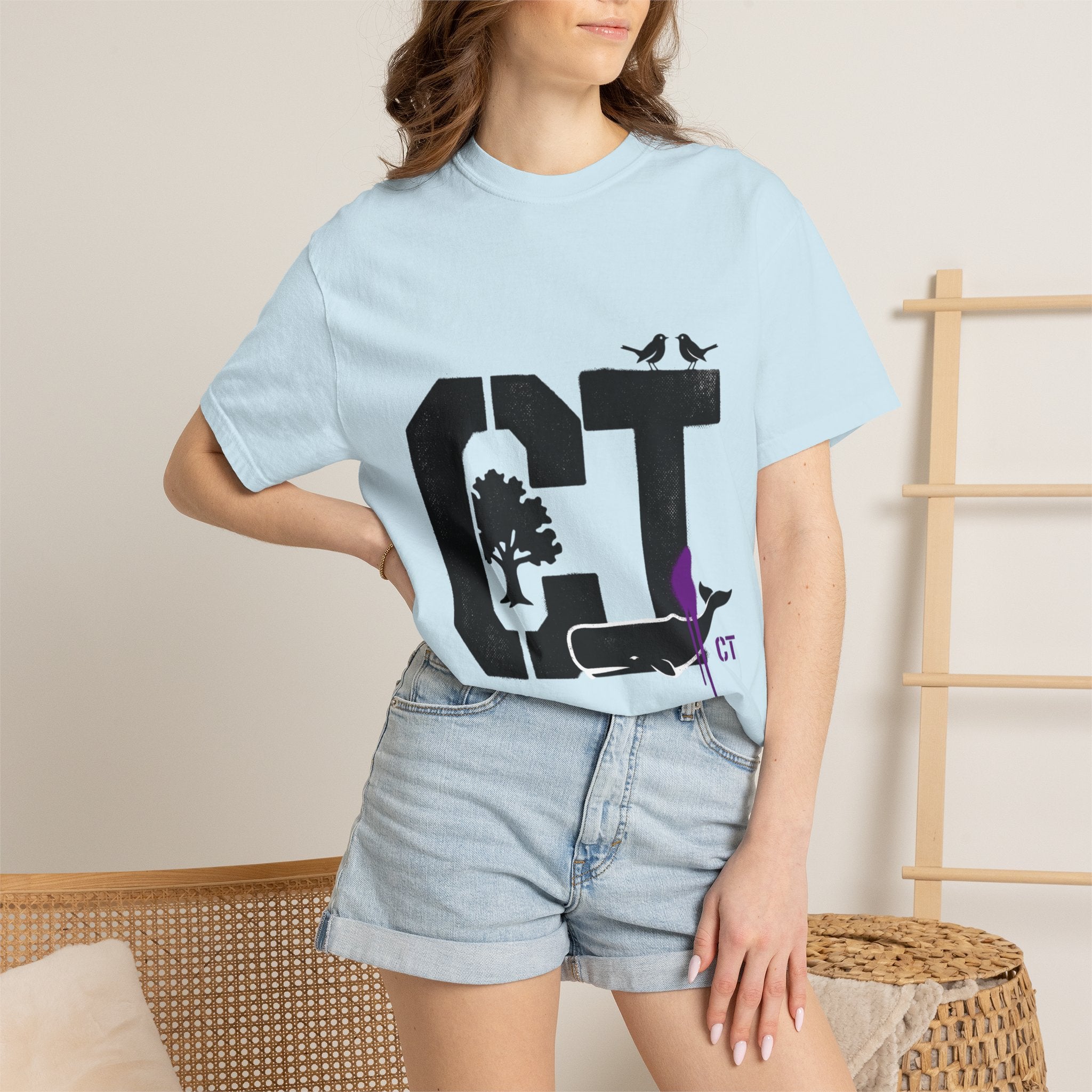OurStateTees - Connecticut CT State T-Shirt — Connecticut Nature Graphic Tee with Whales, Trees & Birds