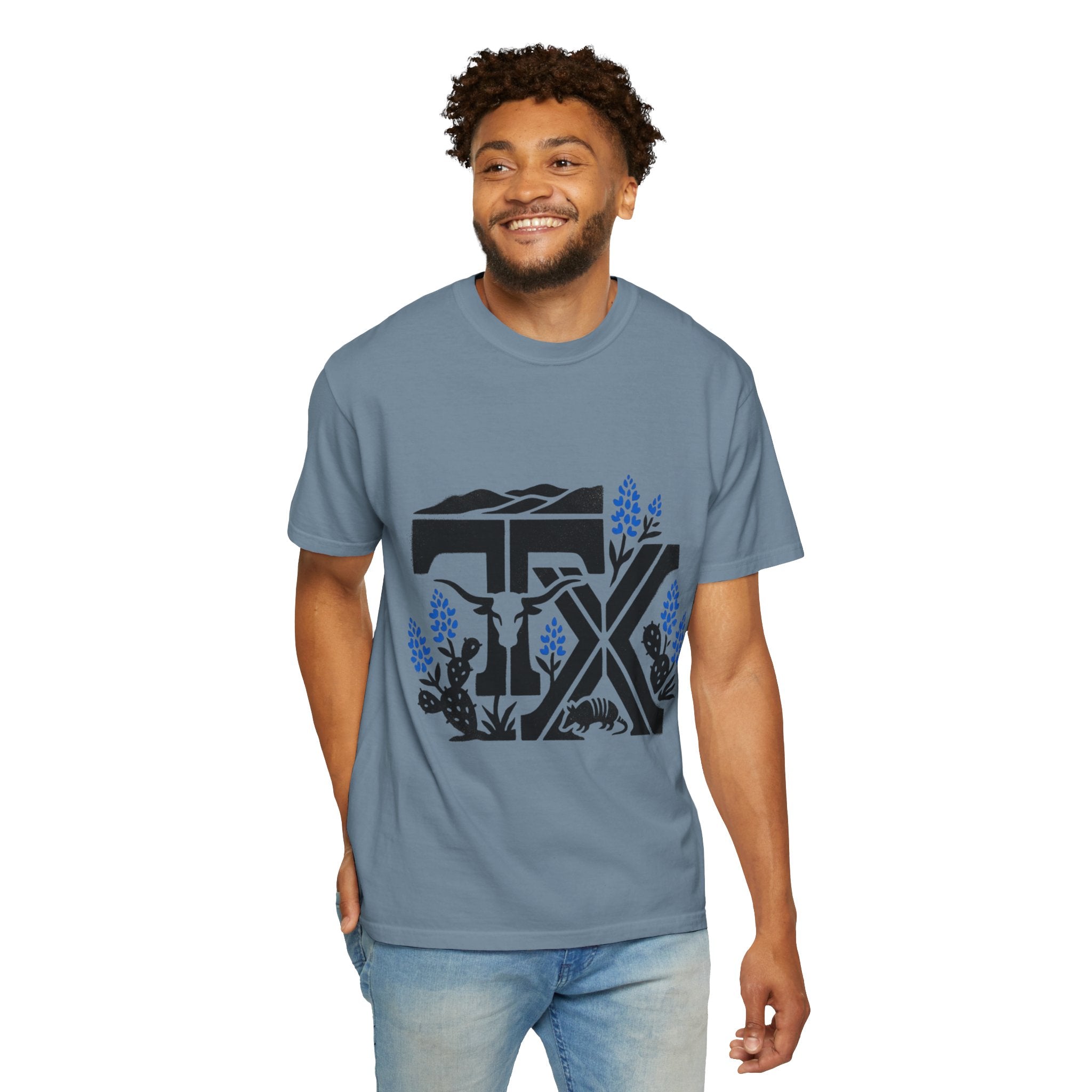 OurStateTees - TX Texas Southwestern Tee — Longhorn, Armadillo & Bluebonnet Graphic T-Shirt