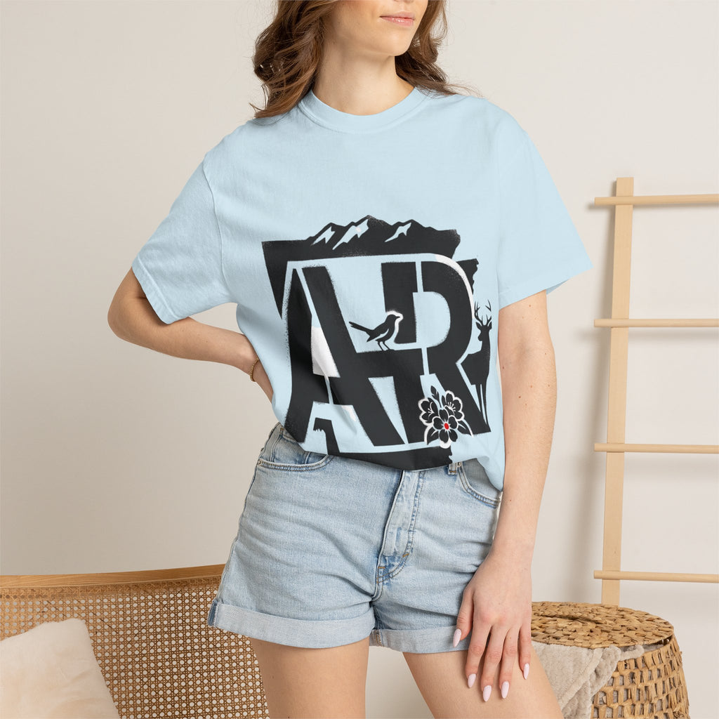 OurStateTees - Arkansas AR Mountain Logo T-Shirt — Nature Bird & Wildflower Graphic
