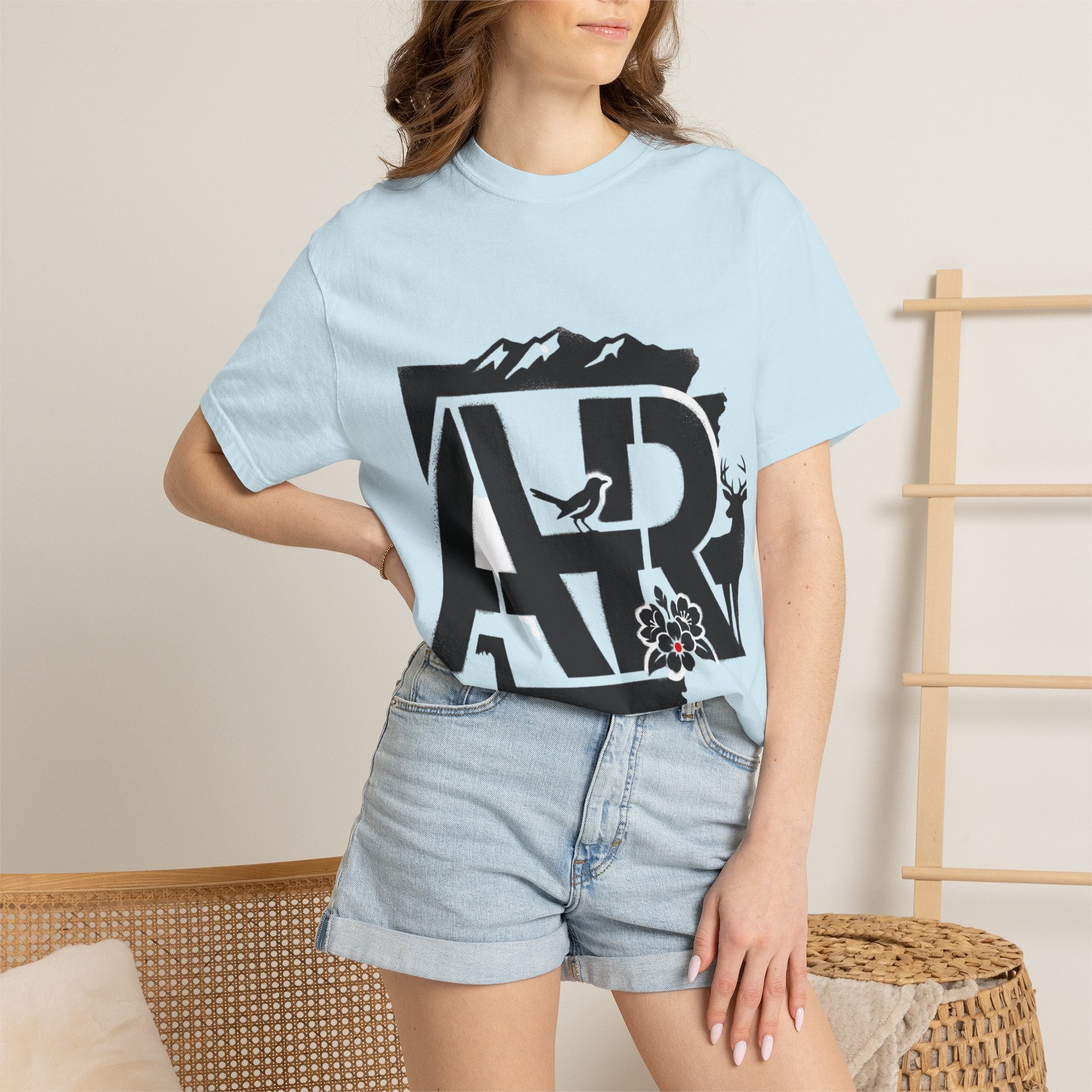OurStateTees - Arkansas AR Mountain Logo T-Shirt — Nature Bird & Wildflower Graphic