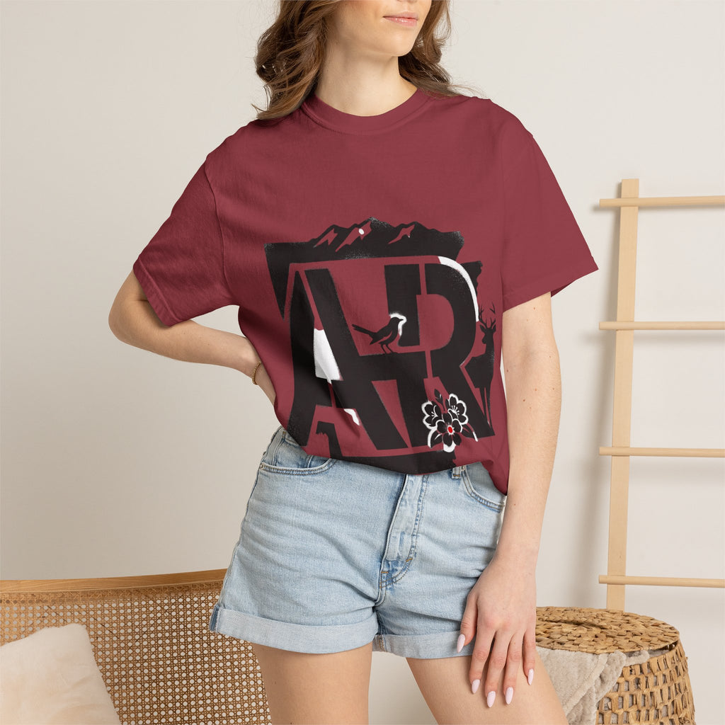 OurStateTees - Arkansas AR Mountain Logo T-Shirt — Nature Bird & Wildflower Graphic