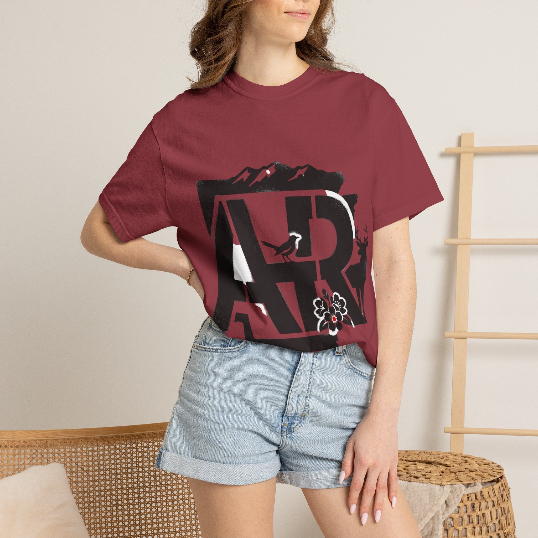OurStateTees - Arkansas AR Mountain Logo T-Shirt — Nature Bird & Wildflower Graphic