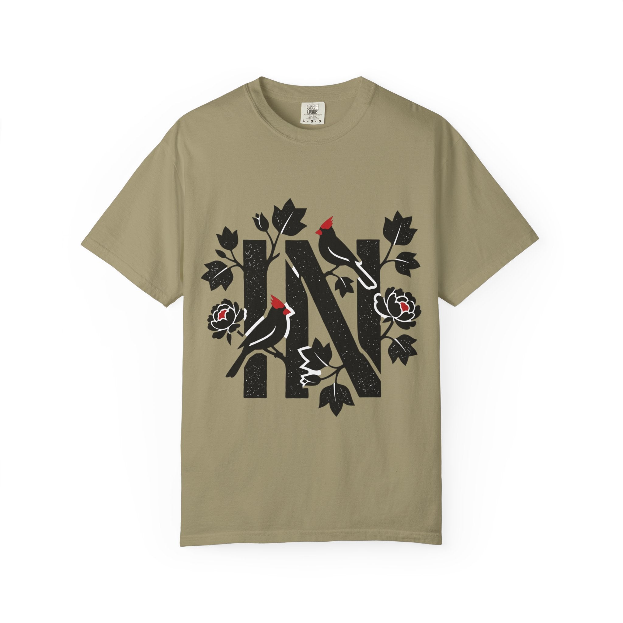 OurStateTees - Indiana IN Cardinal & Floral 'N' Monogram T-Shirt — Botanical Letter Tee