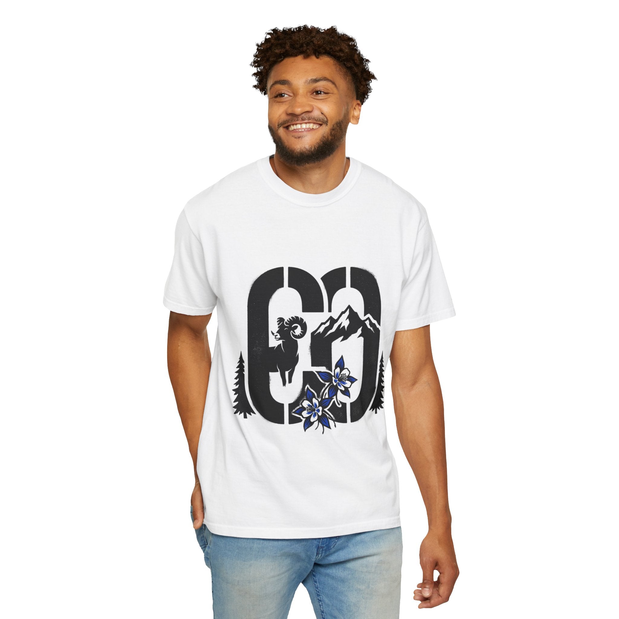 OurStateTees - Colorado CO Rocky Mountain Anniversary Tee — Mountain Goat & Wildflower Graphic T-Shirt