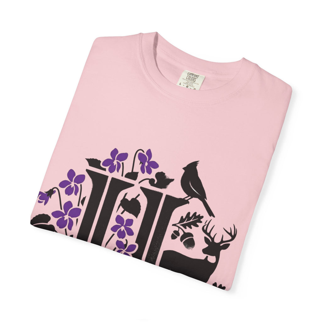 OurStateTees - Illinois IL -  Nature Initial Monogram with Deer & Birds (Floral Letter II)