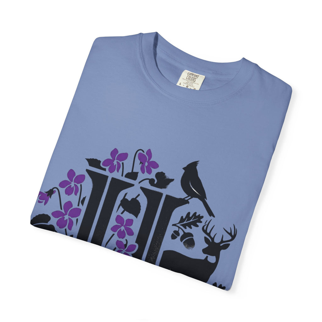 OurStateTees - Illinois IL -  Nature Initial Monogram with Deer & Birds (Floral Letter II)