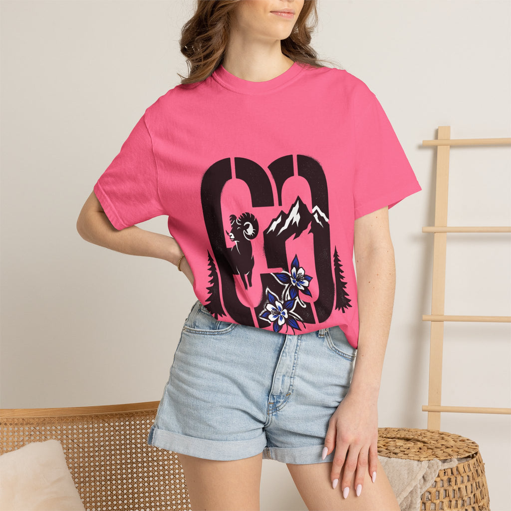 OurStateTees - Colorado CO Rocky Mountain Anniversary Tee — Mountain Goat & Wildflower Graphic T-Shirt