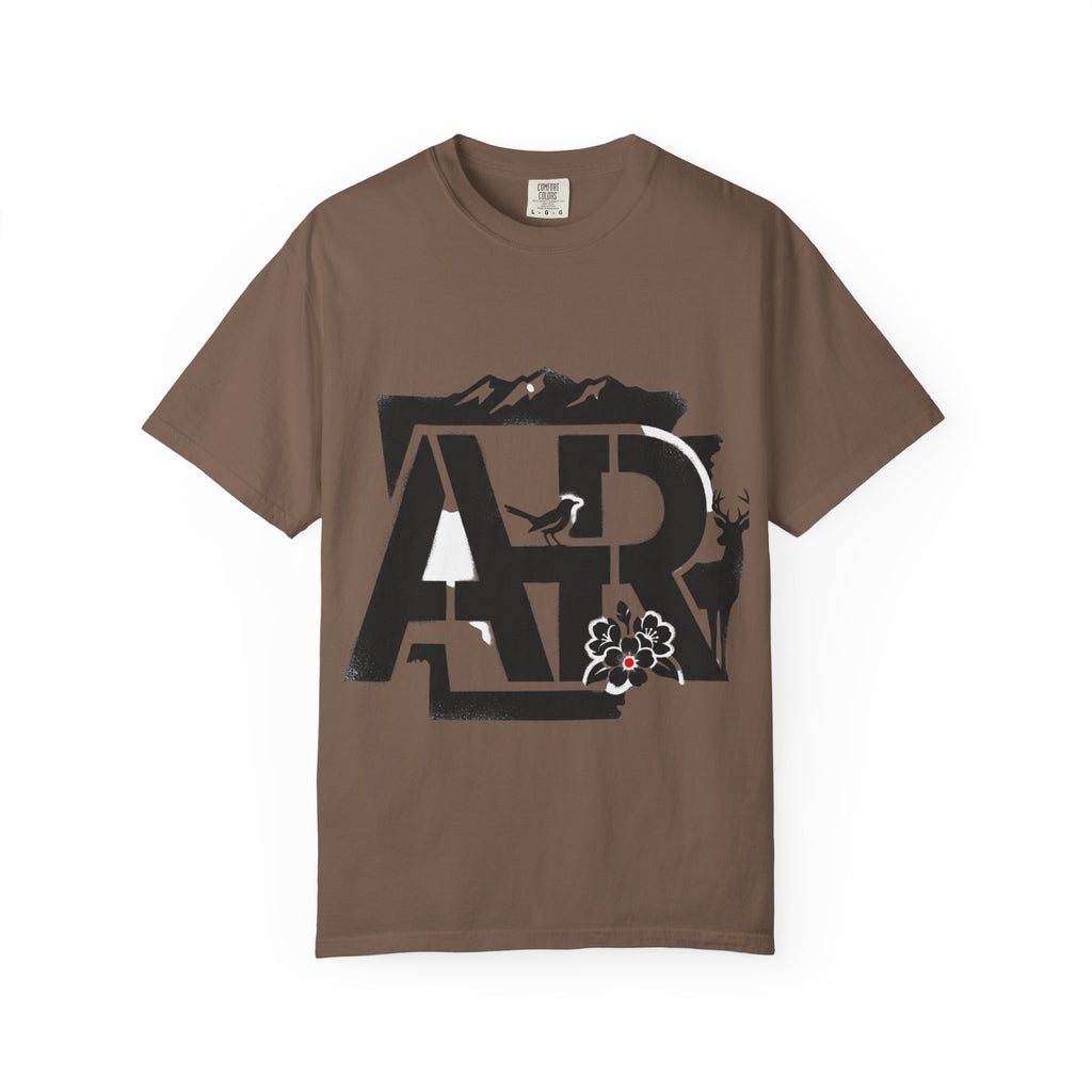 OurStateTees - Arkansas AR Mountain Logo T-Shirt — Nature Bird & Wildflower Graphic