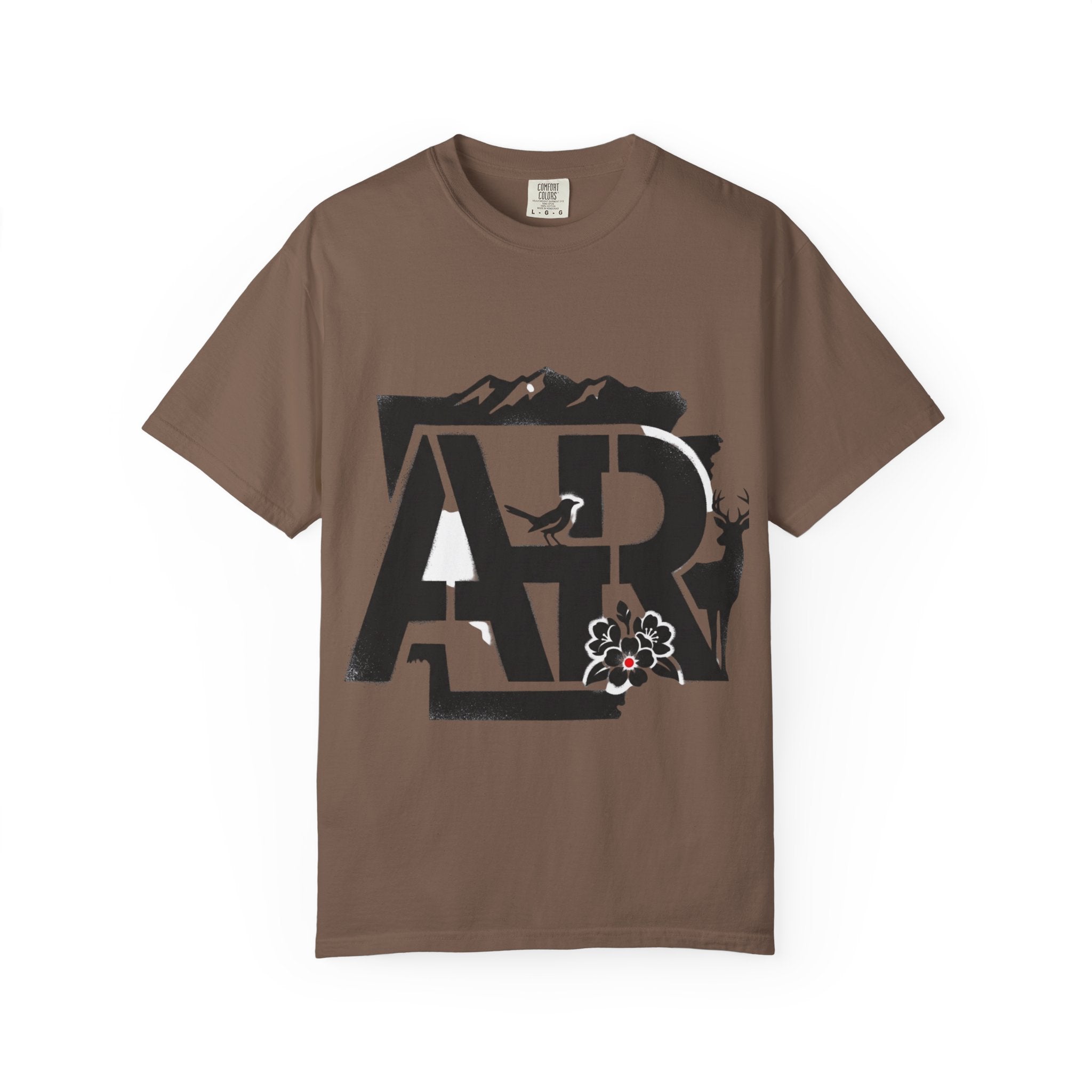OurStateTees - Arkansas AR Mountain Logo T-Shirt — Nature Bird & Wildflower Graphic