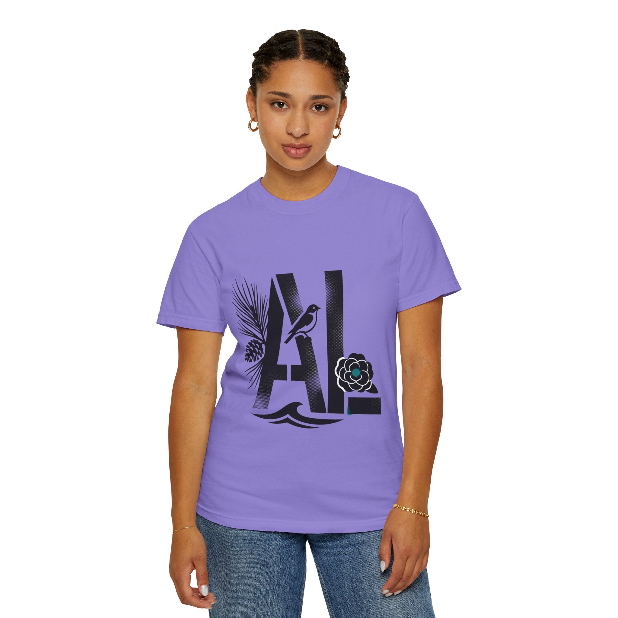 OurStateTees - Alabama AL Botanical Graphic T-Shirt — California Palm, Flower & Bird Design