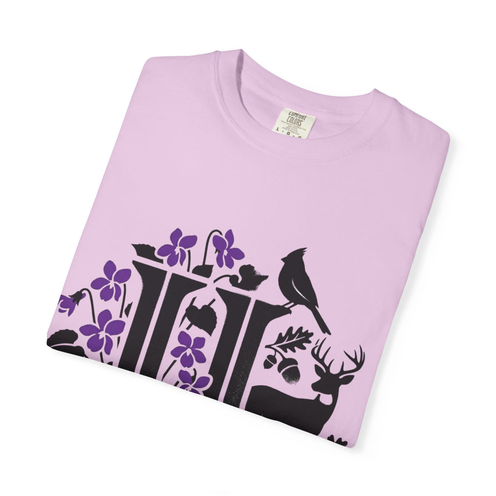 OurStateTees - Illinois IL -  Nature Initial Monogram with Deer & Birds (Floral Letter II)