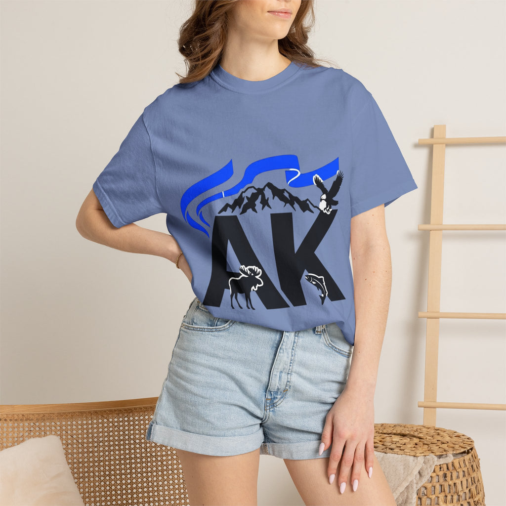 OurStateTees - Alaska AK Wilderness T-Shirt — Moose, Mountains & Bald Eagle Graphic