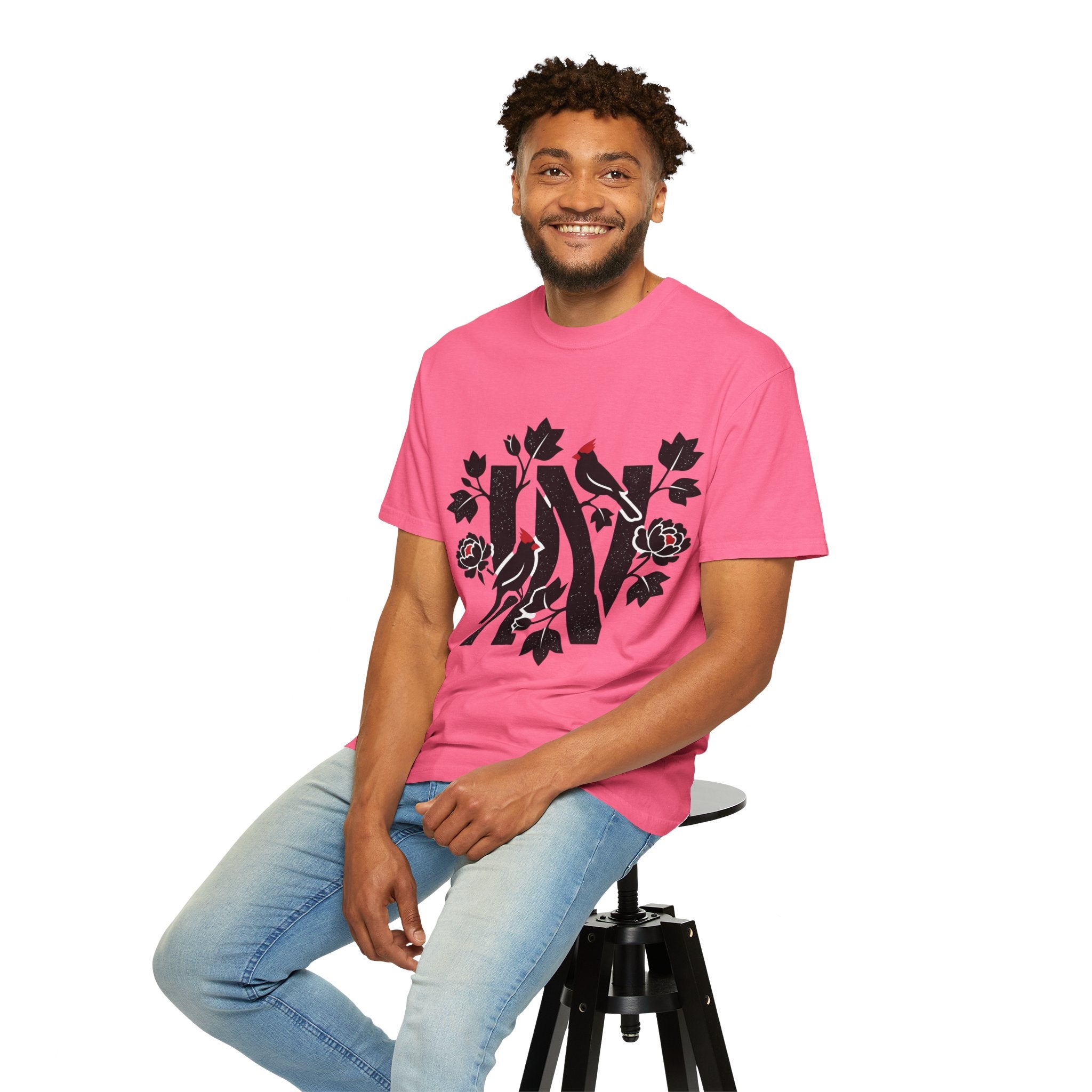 OurStateTees - Indiana IN Cardinal & Floral 'N' Monogram T-Shirt — Botanical Letter Tee