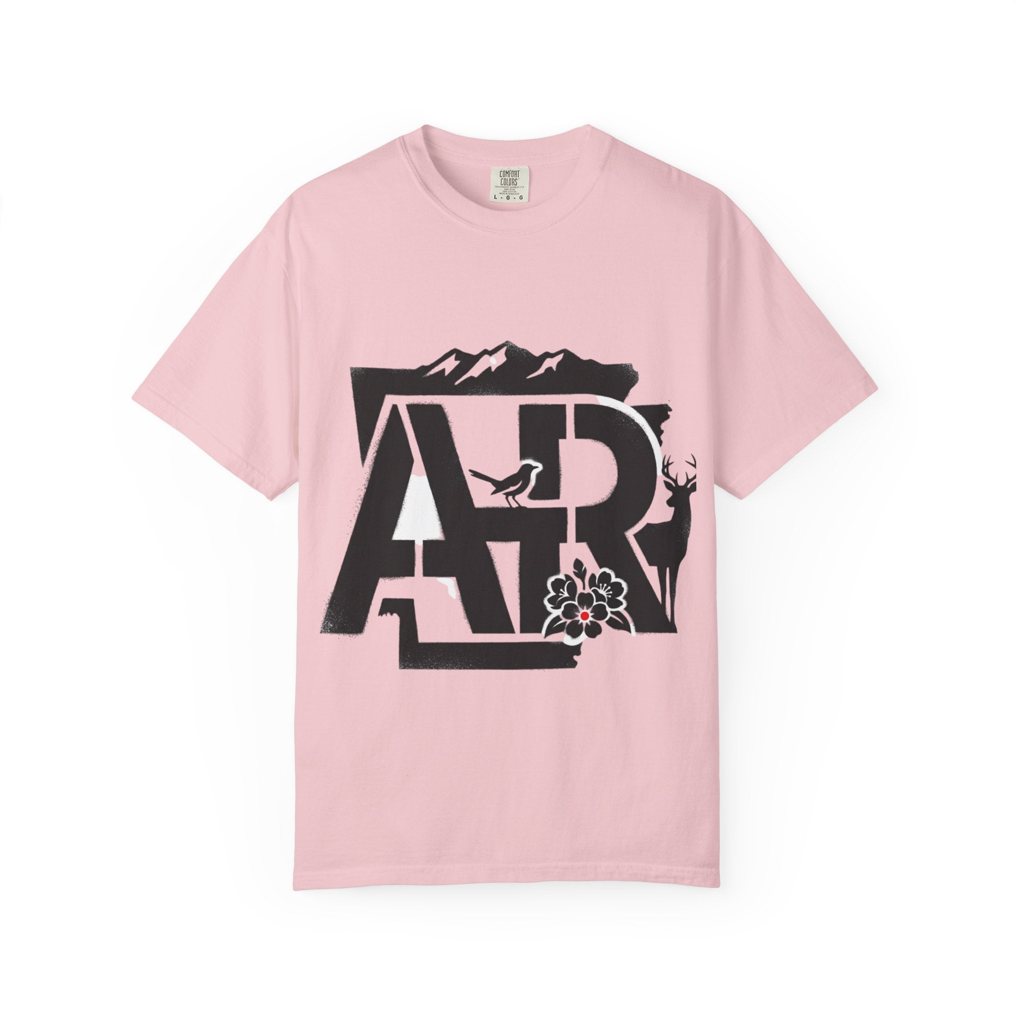 OurStateTees - Arkansas AR Mountain Logo T-Shirt — Nature Bird & Wildflower Graphic