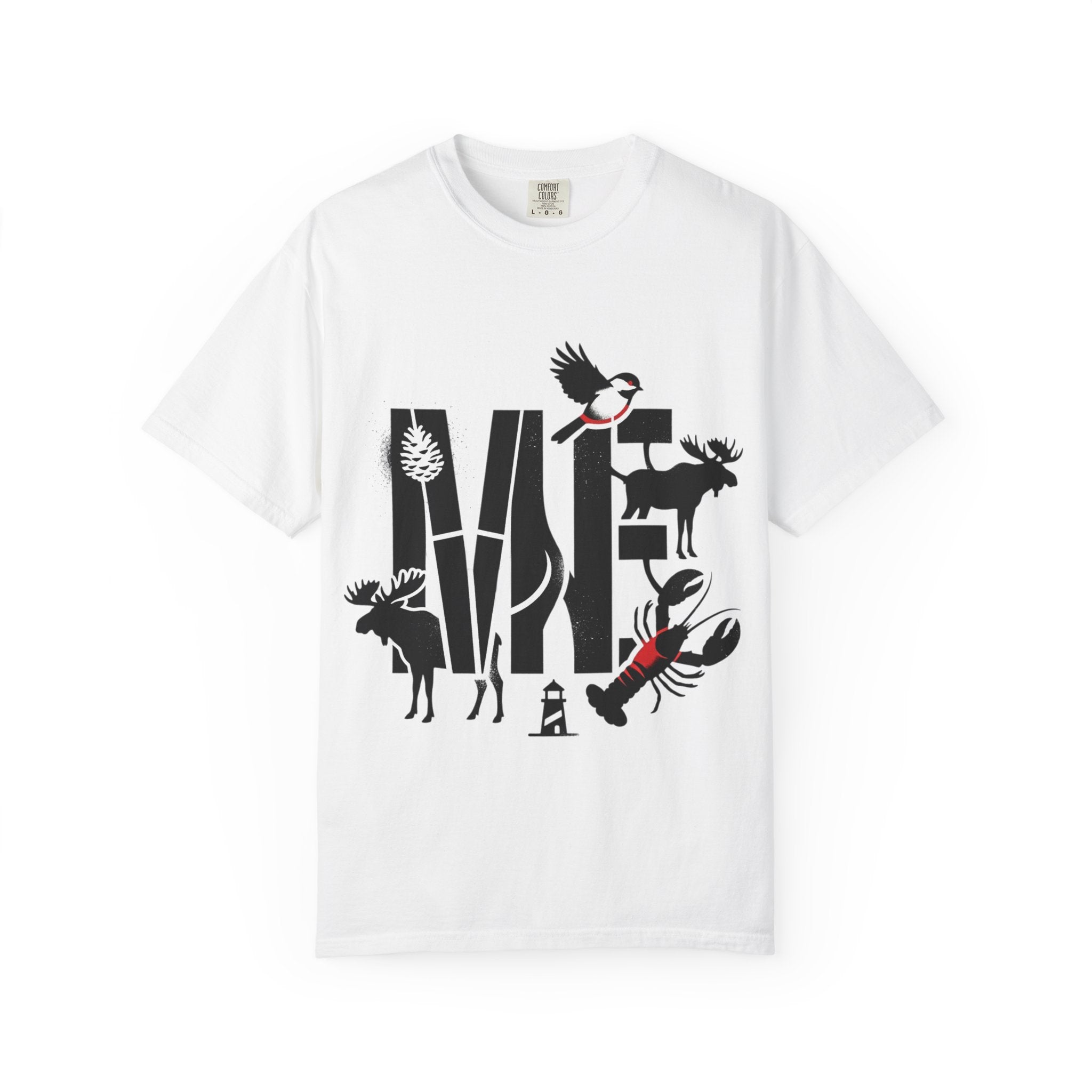 OurStateTees - Maine ME — Maine Wildlife Silhouette Tee (lobster, moose, loon, lighthouse)