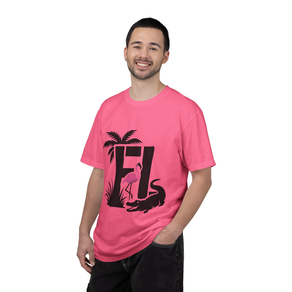 OurState Tees - Florida FL - Tropical Flamingo & Alligator Graphic