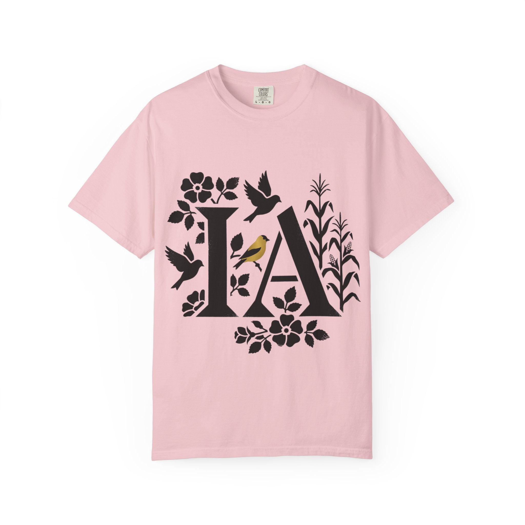 OurStateTees - Iowa IA Botanical Bird T-Shirt — Floral Initial Tee