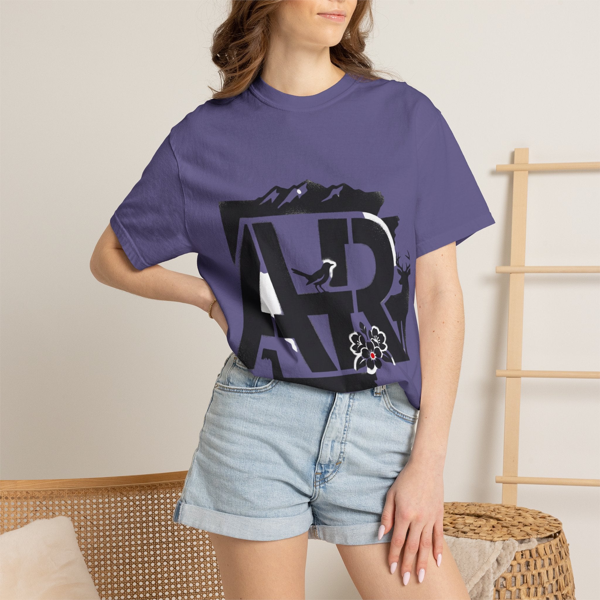 OurStateTees - Arkansas AR Mountain Logo T-Shirt — Nature Bird & Wildflower Graphic