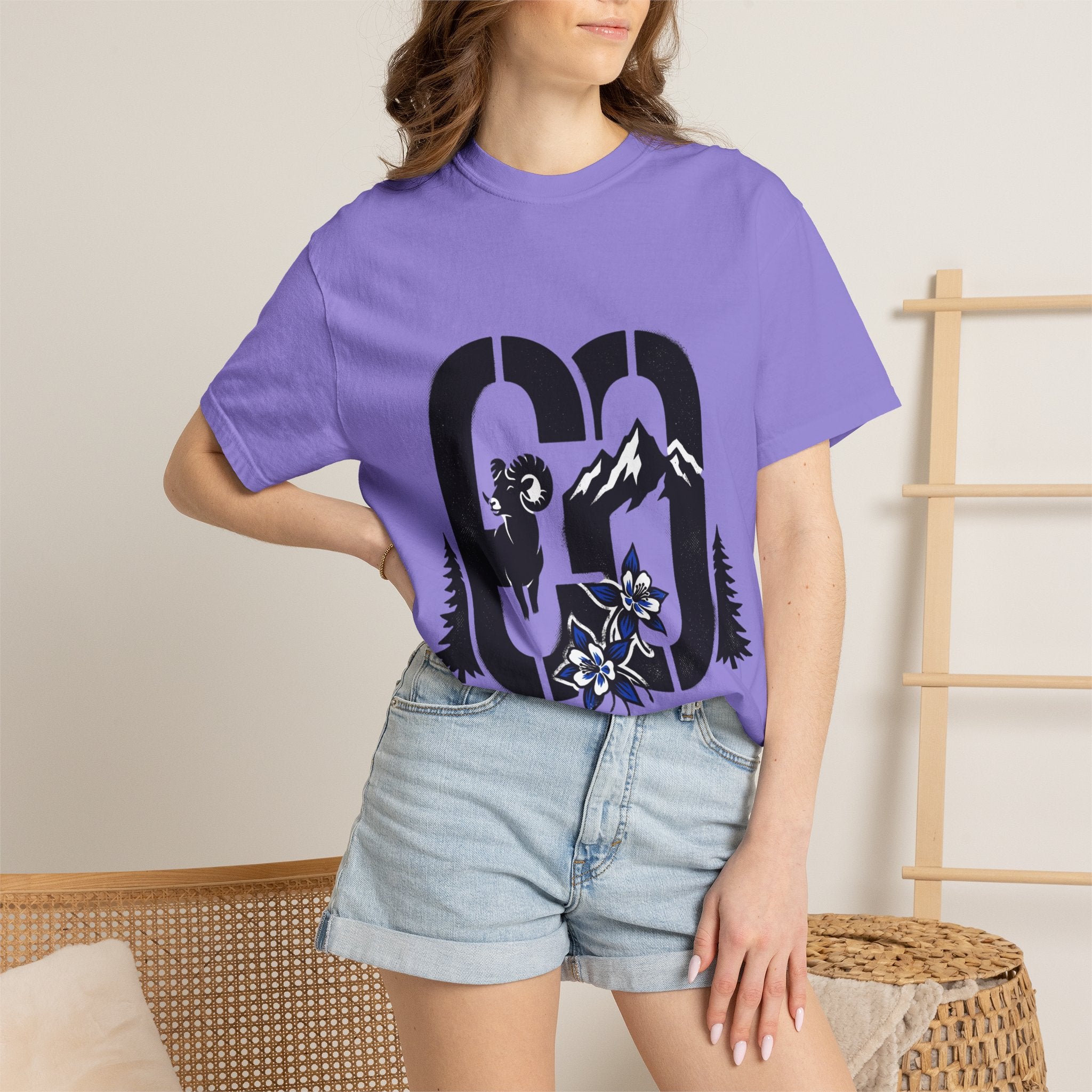 OurStateTees - Colorado CO Rocky Mountain Anniversary Tee — Mountain Goat & Wildflower Graphic T-Shirt