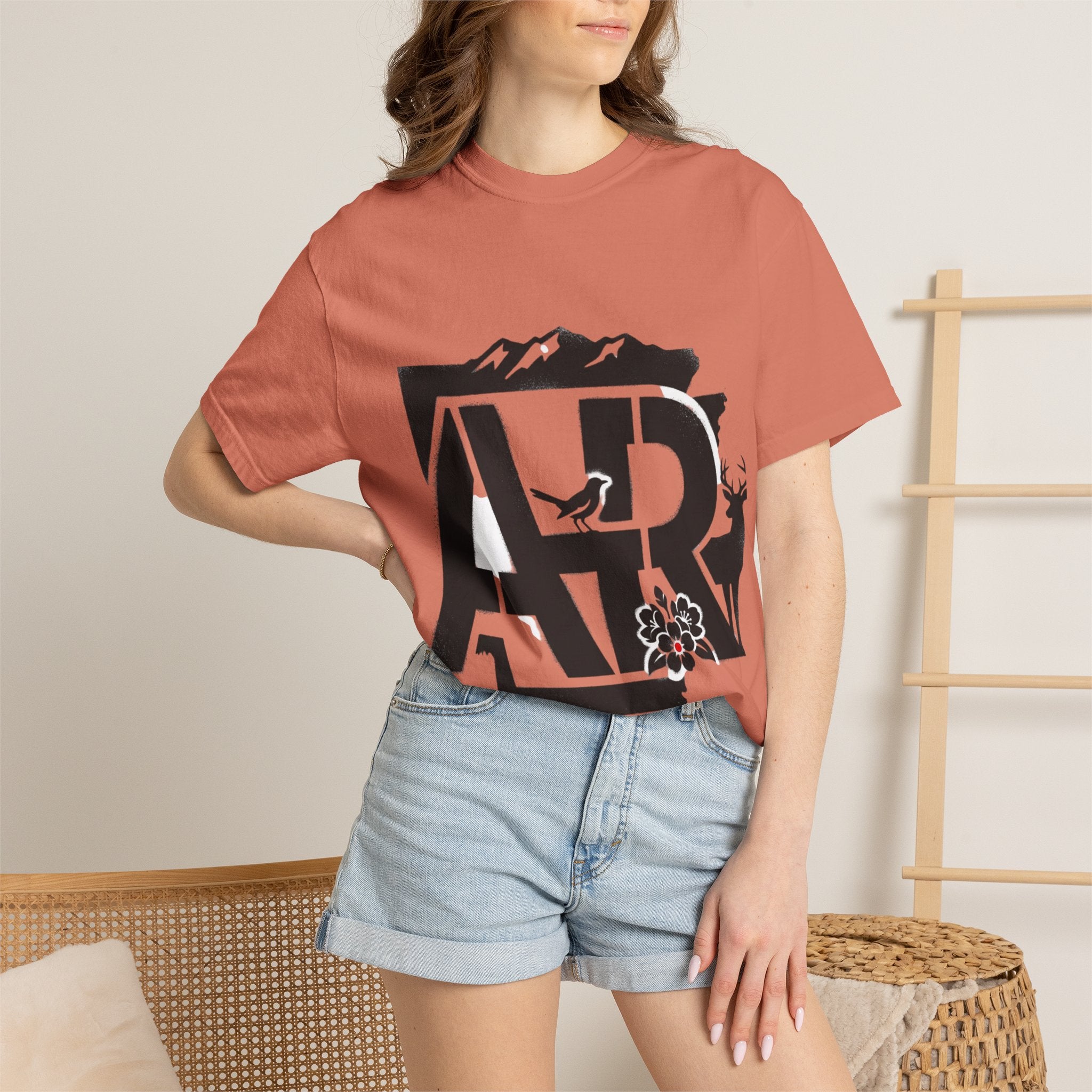 OurStateTees - Arkansas AR Mountain Logo T-Shirt — Nature Bird & Wildflower Graphic