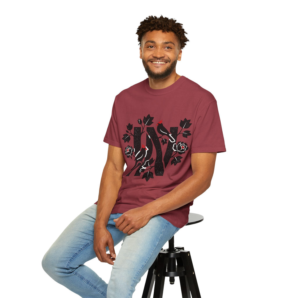 OurStateTees - Indiana IN Cardinal & Floral 'N' Monogram T-Shirt — Botanical Letter Tee