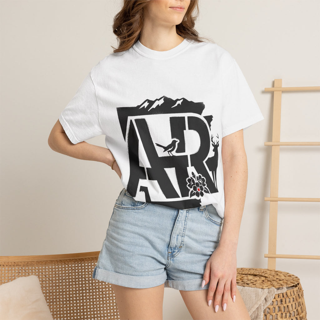 OurStateTees - Arkansas AR Mountain Logo T-Shirt — Nature Bird & Wildflower Graphic
