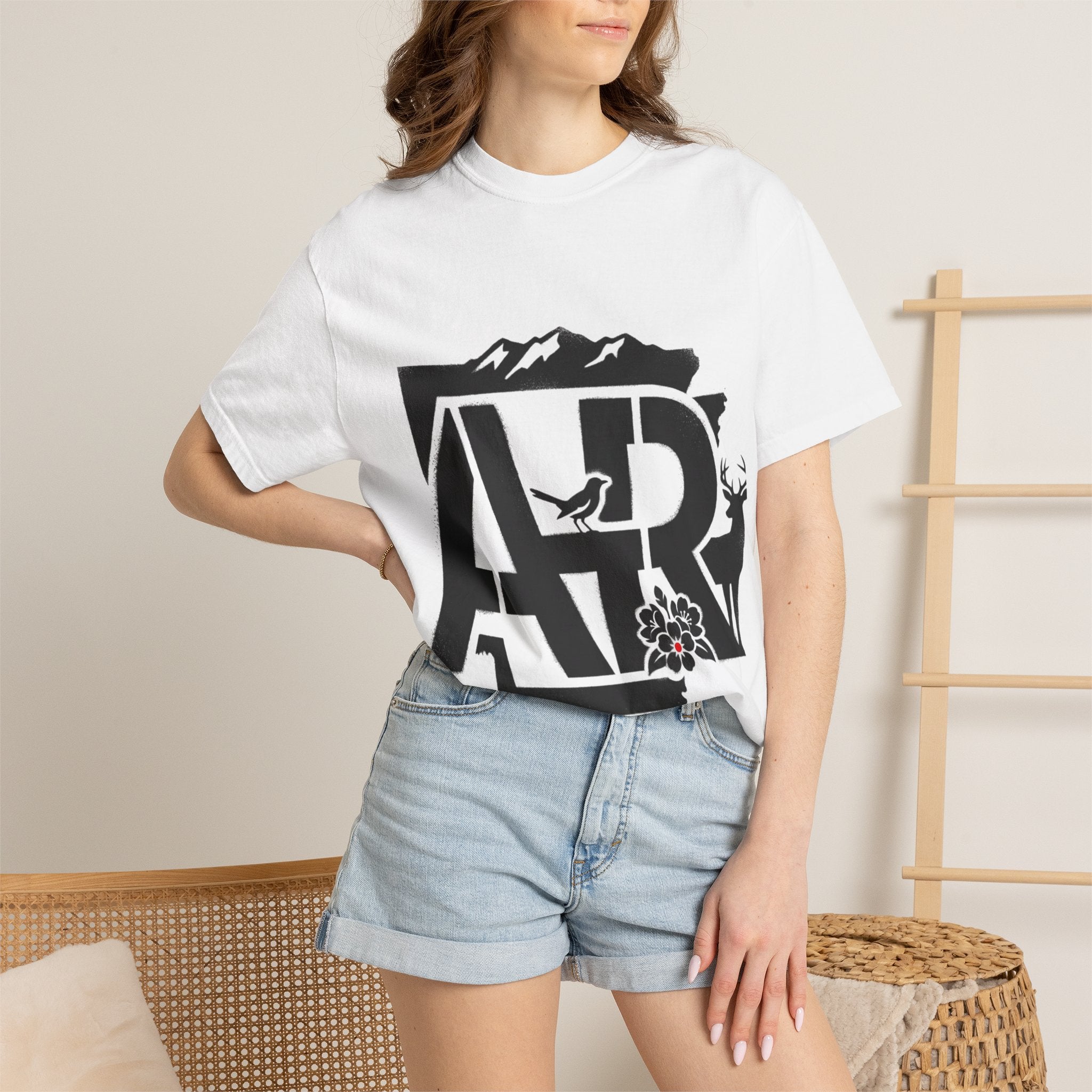 OurStateTees - Arkansas AR Mountain Logo T-Shirt — Nature Bird & Wildflower Graphic