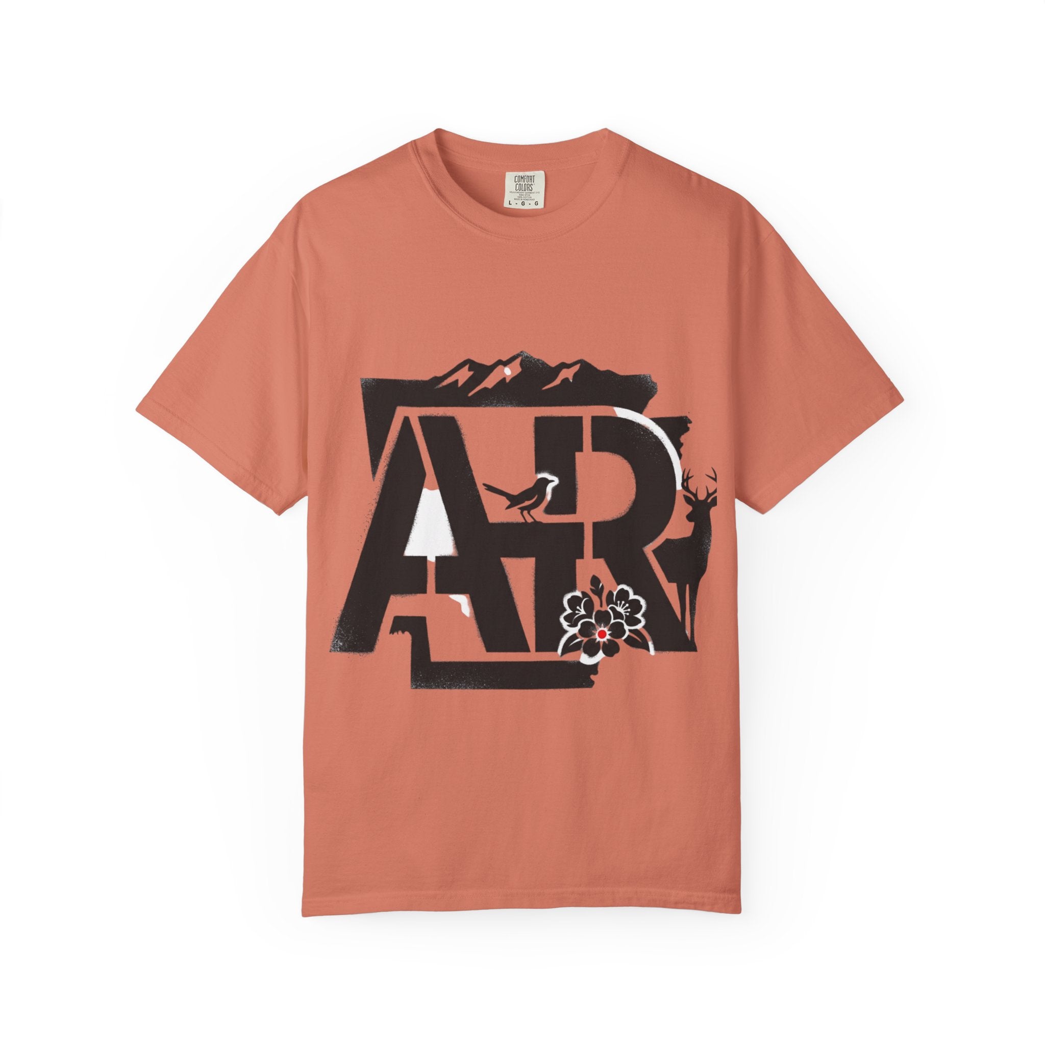 OurStateTees - Arkansas AR Mountain Logo T-Shirt — Nature Bird & Wildflower Graphic