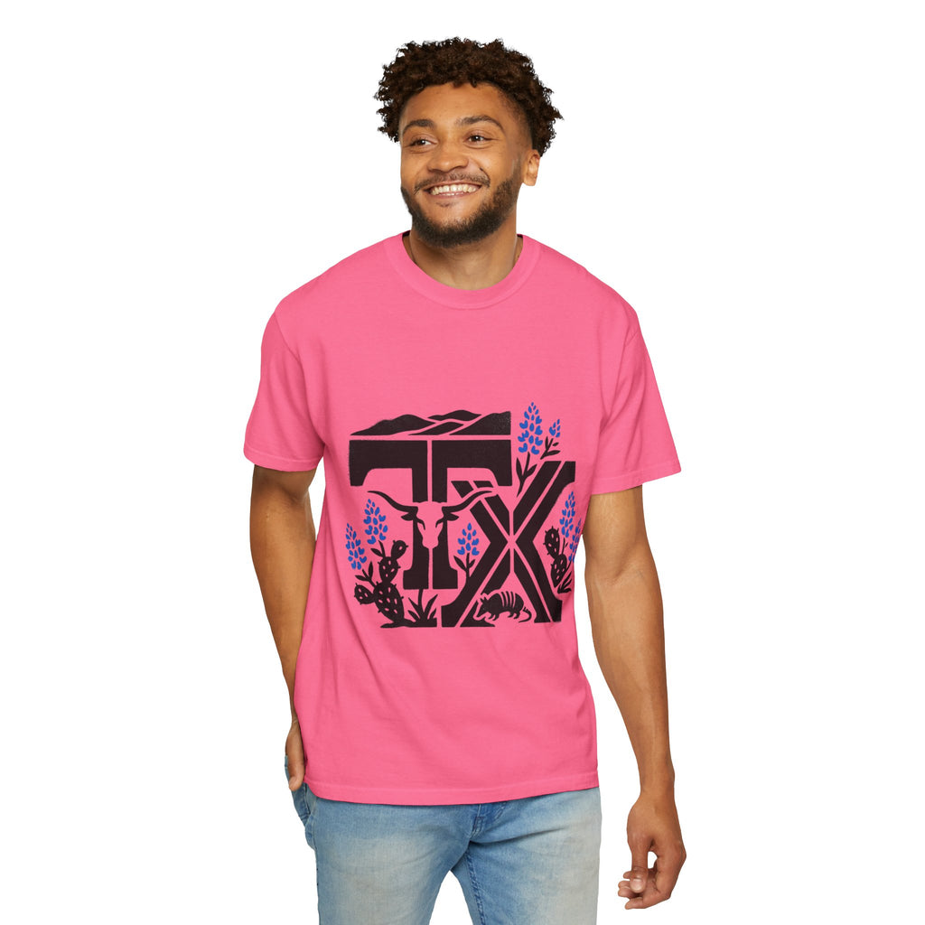OurStateTees - TX Texas Southwestern Tee — Longhorn, Armadillo & Bluebonnet Graphic T-Shirt