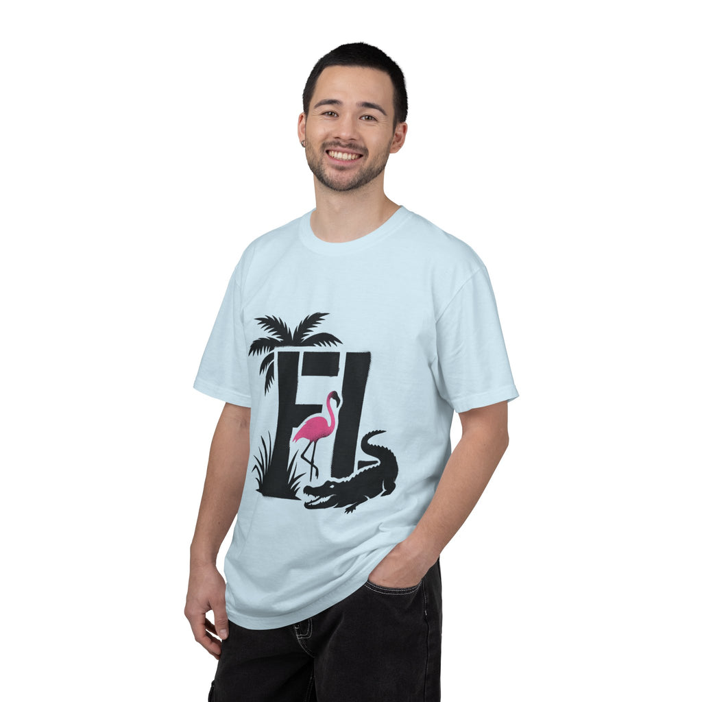 OurState Tees - Florida FL - Tropical Flamingo & Alligator Graphic
