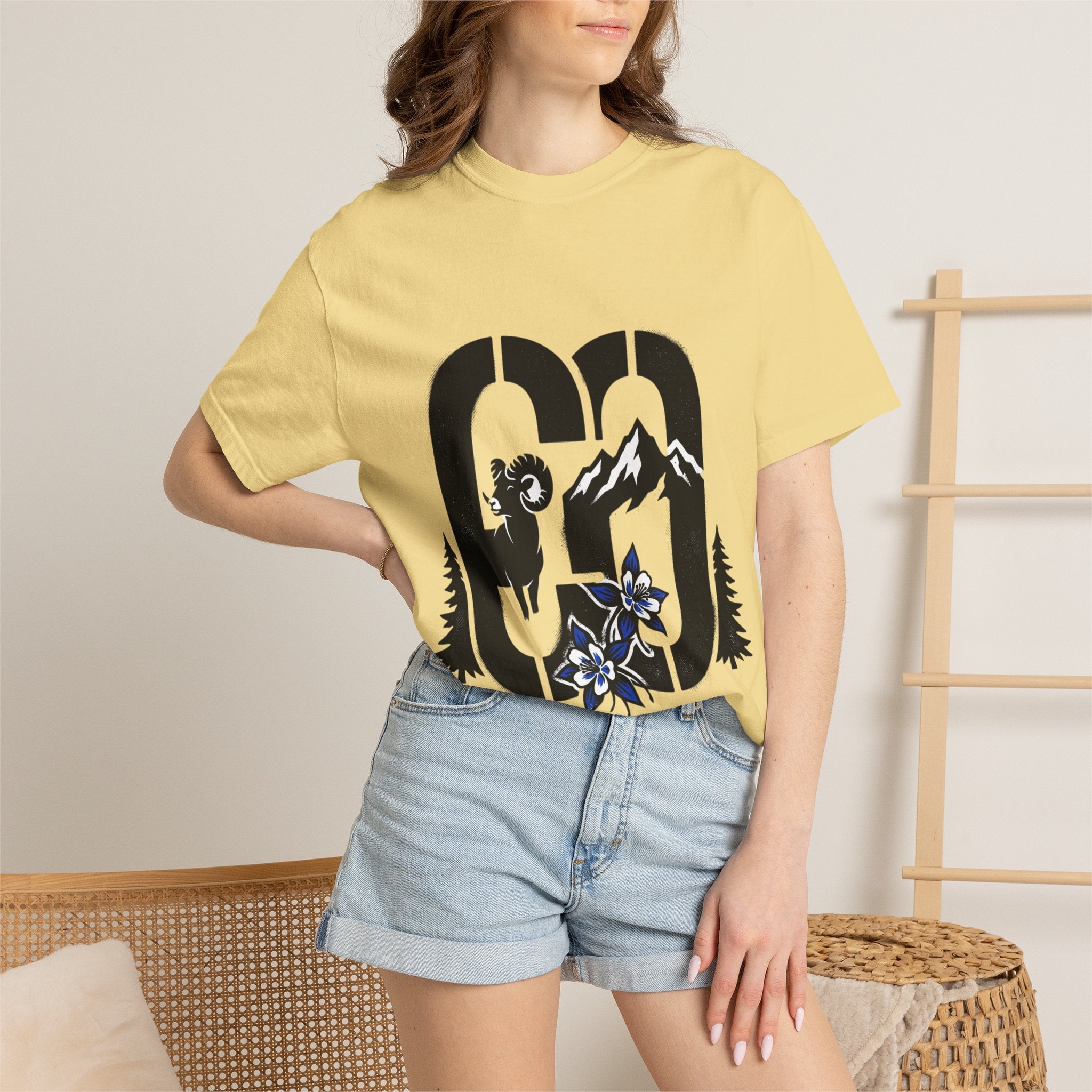 OurStateTees - Colorado CO Rocky Mountain Anniversary Tee — Mountain Goat & Wildflower Graphic T-Shirt