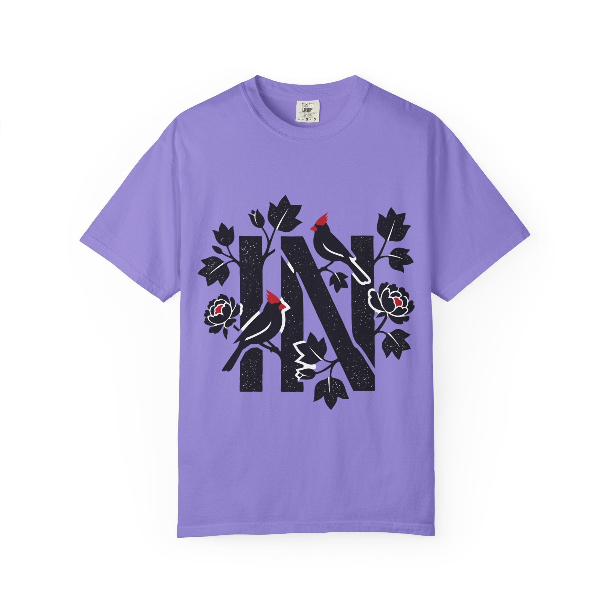 OurStateTees - Indiana IN Cardinal & Floral 'N' Monogram T-Shirt — Botanical Letter Tee
